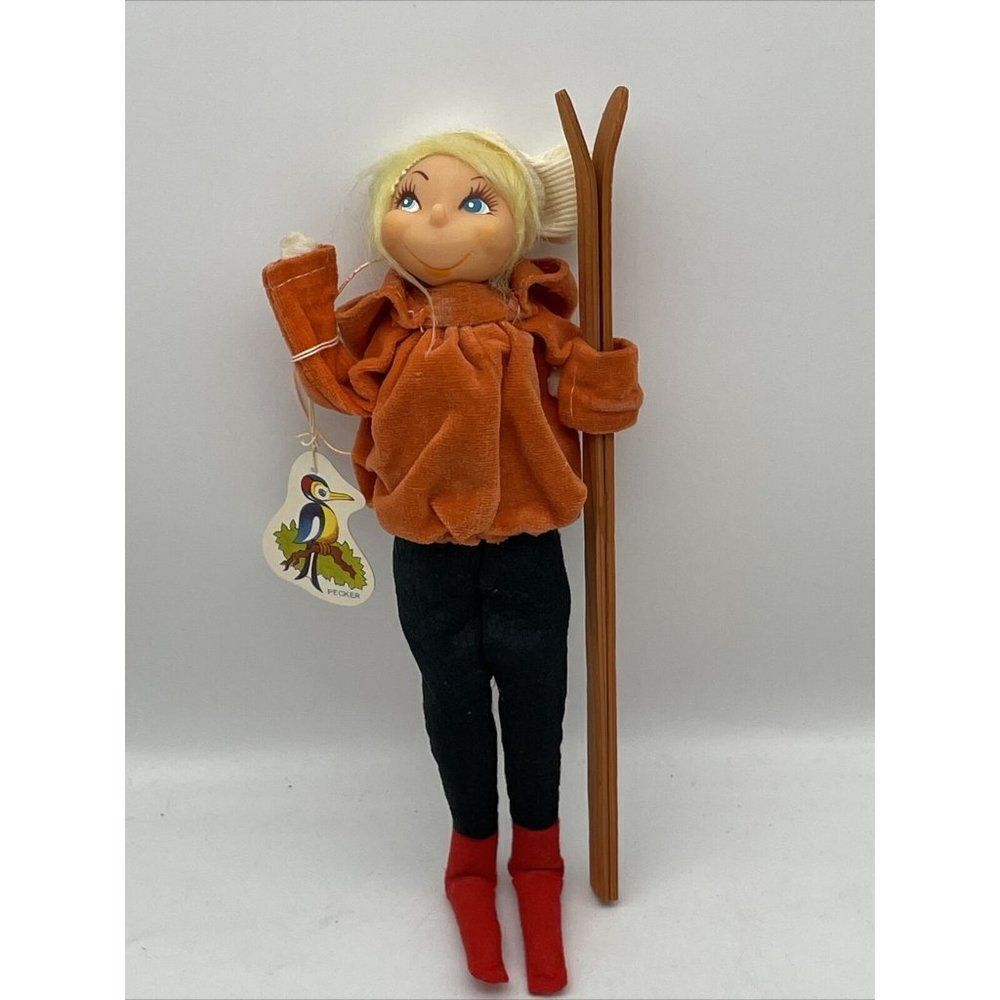 Vintage Skier Girl Doll Figure Posable Herman Pecker Original Tags Japan Rare